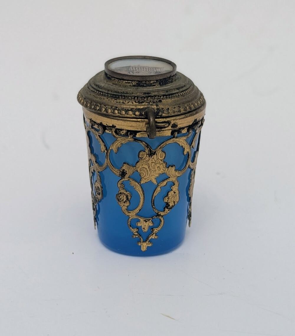 French Palais Royal Blue Opaline Glass Perfume Bottle Grand Tour Souvenir Palais